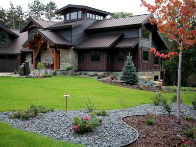 St. Croix Valley, WI - New Construction Plantings, Basalt Fountain, Landscape Lighting & Hydroseeding